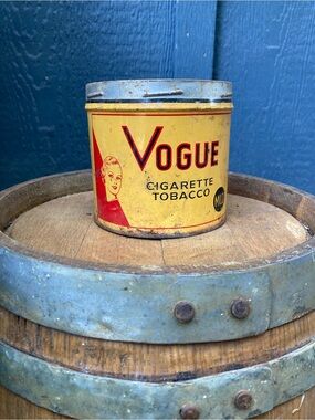 Vogue Yellow and Red Tobacco Tin Decorative Accent
